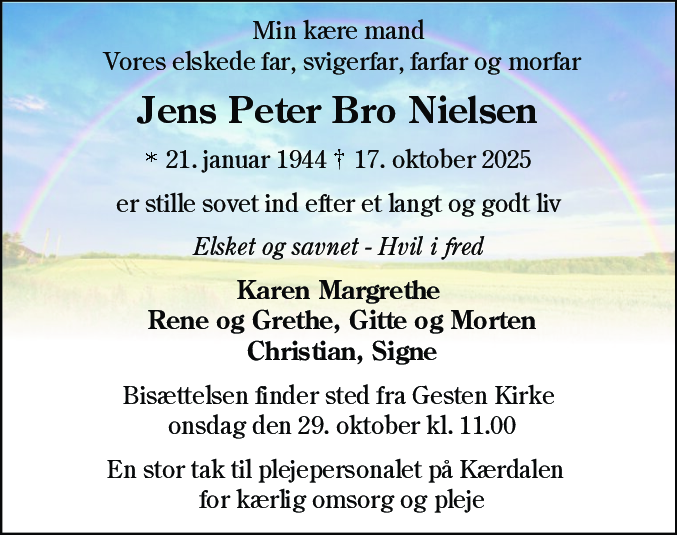Dødsannonce for Jens Peter Bro Nielsen