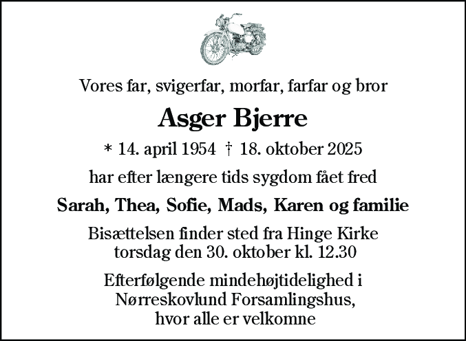 Dødsannonce for Asger Bjerre