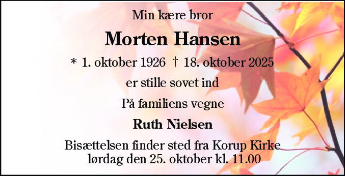 Dødsannonce for Morten Hansen