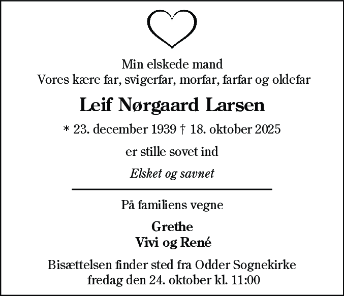 Dødsannonce for Leif Nørgaard Larsen