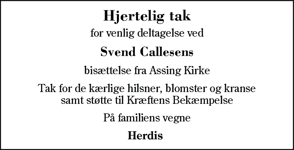 Dødsannonce for Svend Callesen