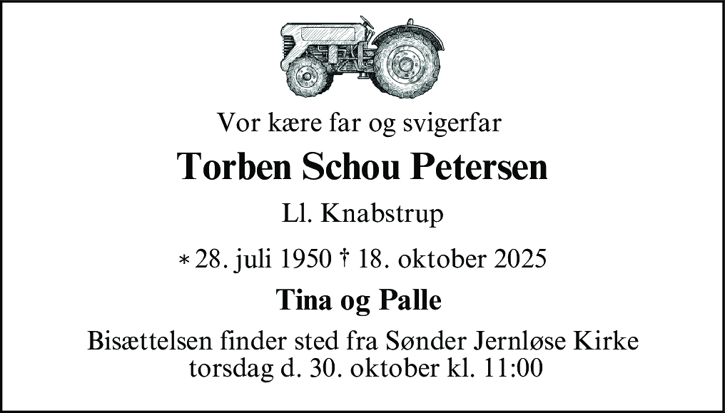 Dødsannonce for Torben Schou Petersen