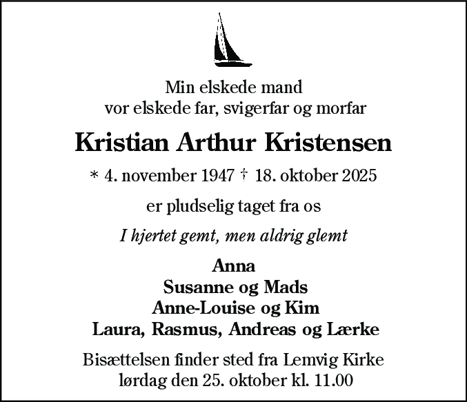 Dødsannonce for Kristian Arthur Kristensen