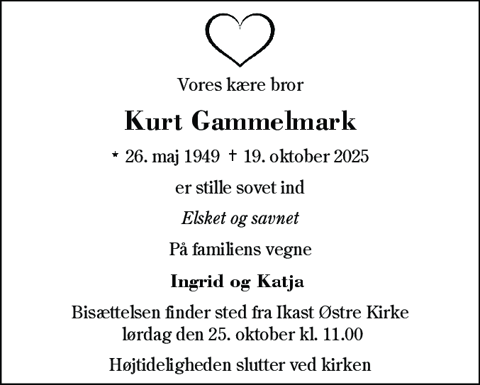 Dødsannonce for Kurt Gunderlund Gammelmark