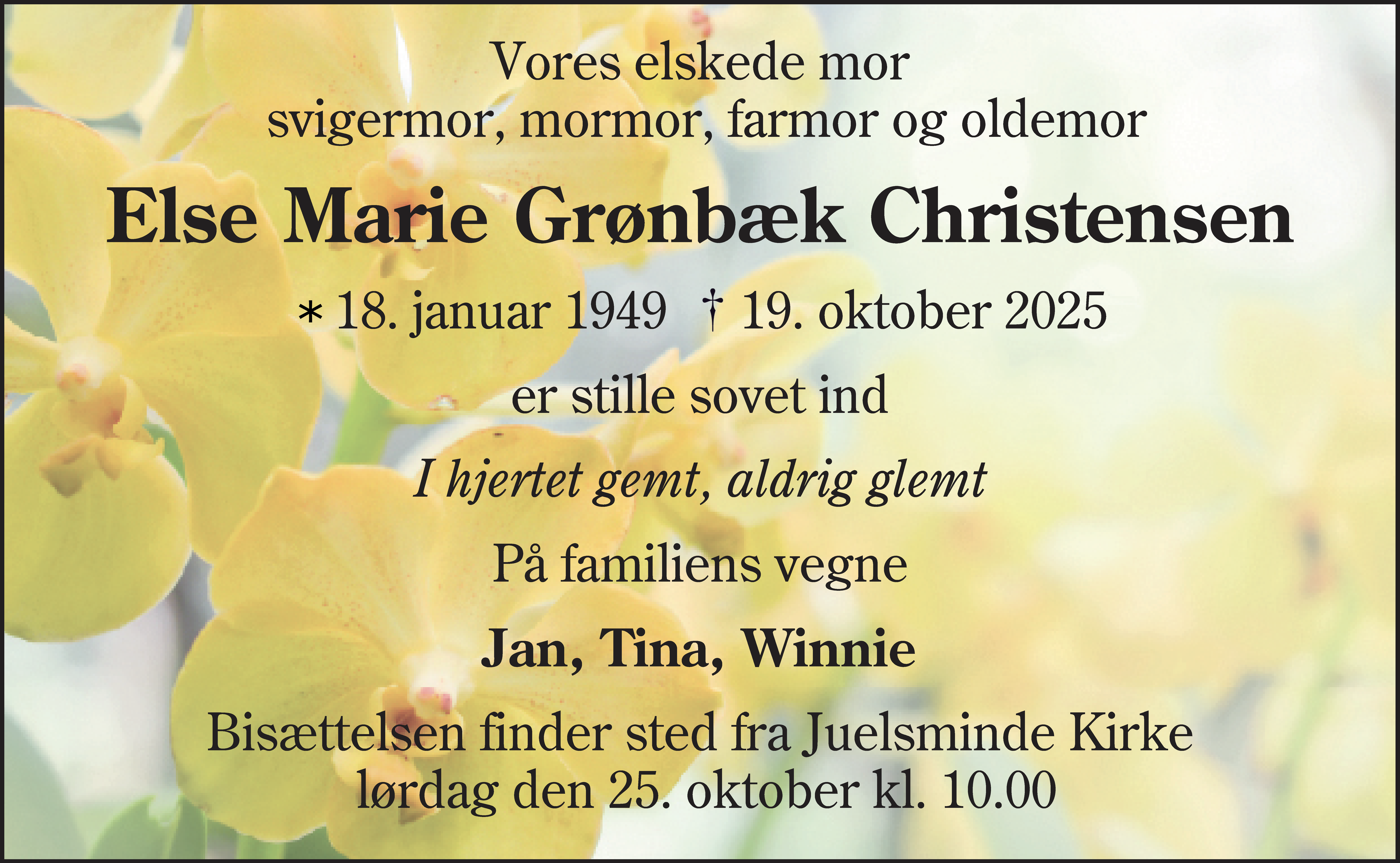 Dødsannonce for Else Marie Grønbæk Christensen