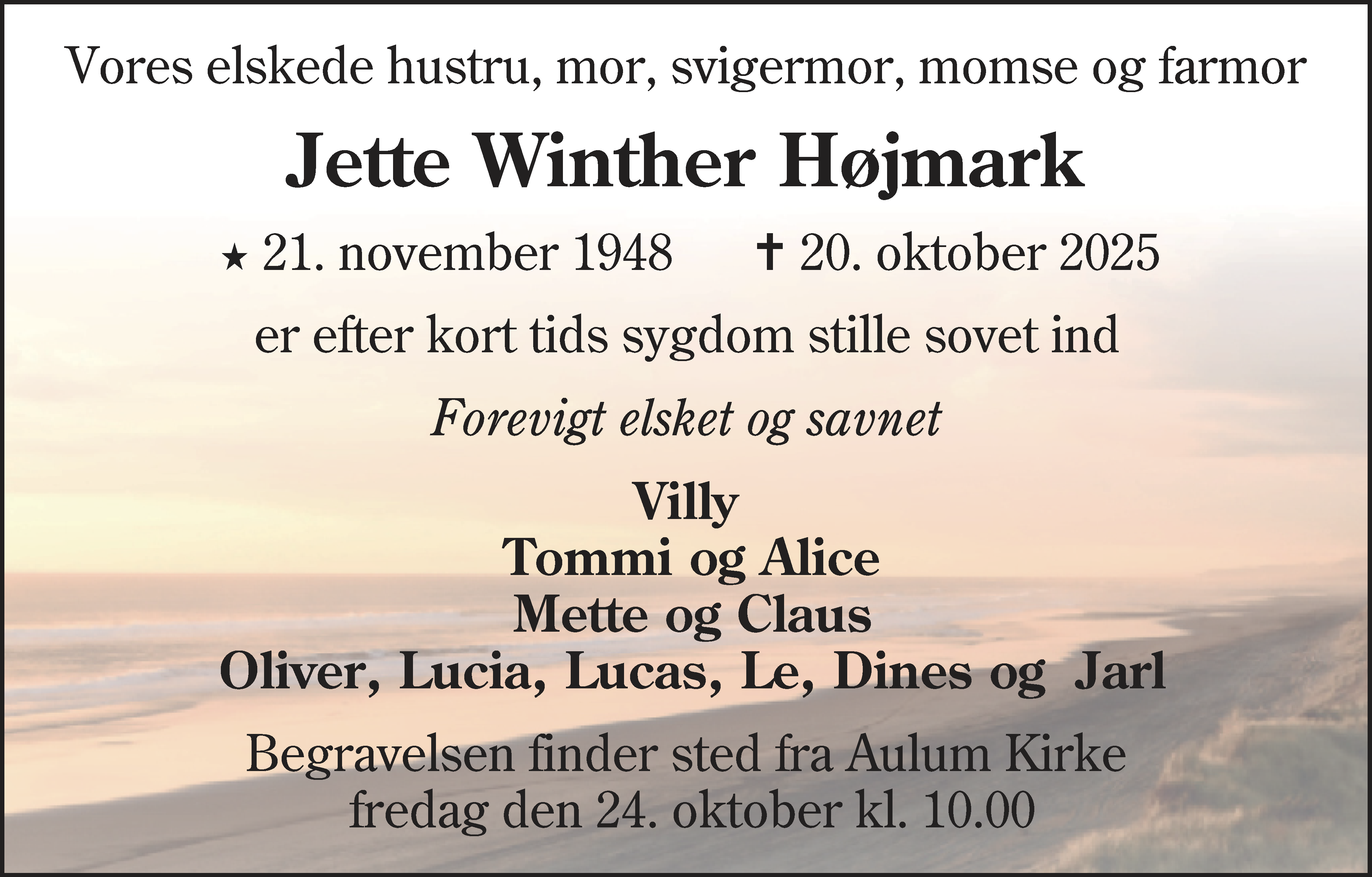 Dødsannonce for Jette Winther Højmark