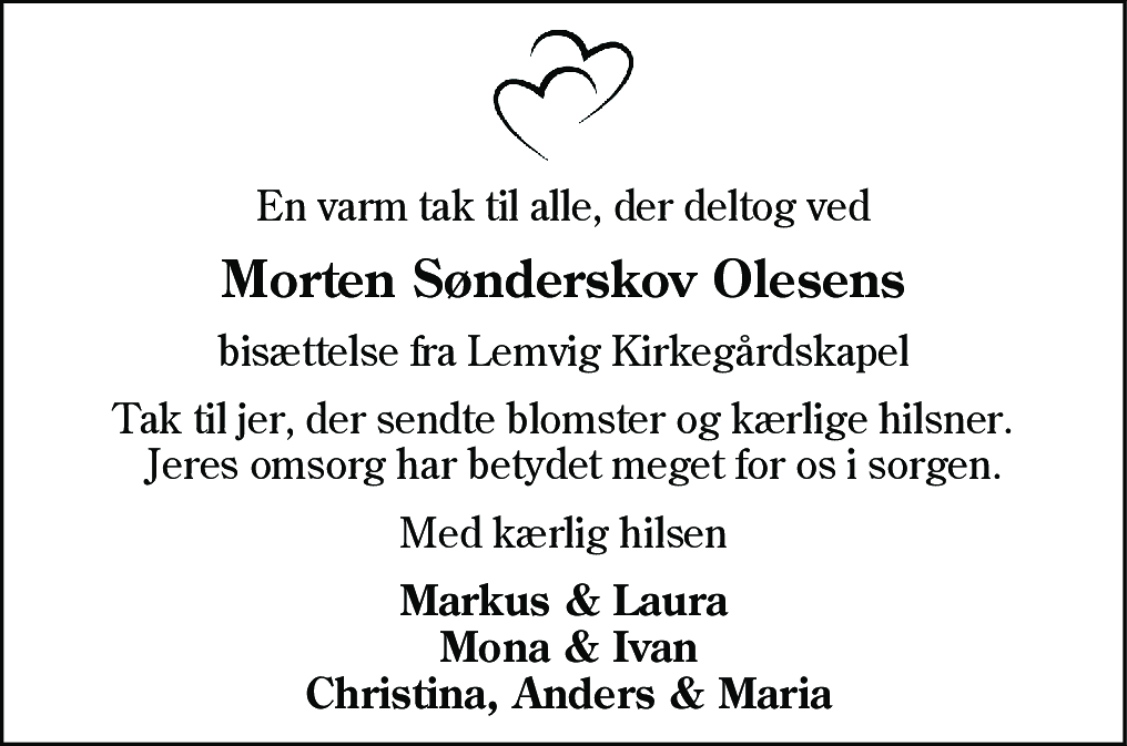 Dødsannonce for Morten Sønderskov Olesen
