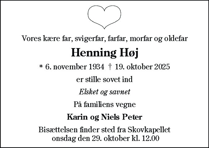 Dødsannonce for Henning Richard Høj