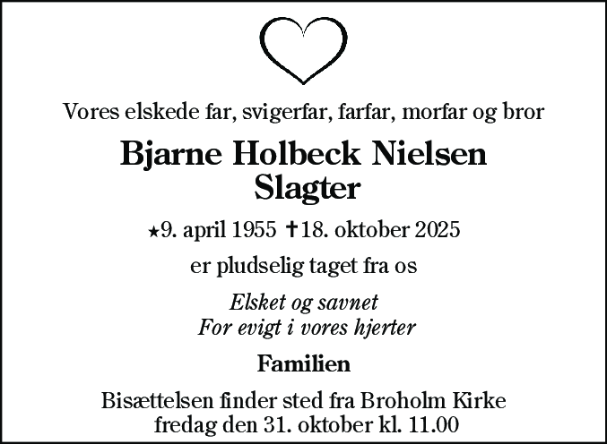 Dødsannonce for Bjarne Holbeck Nielsen