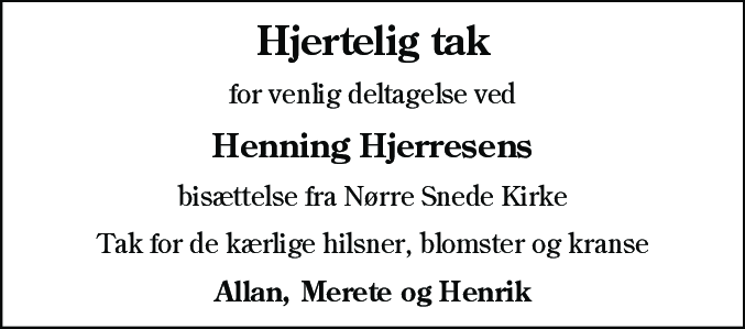 Dødsannonce for Henning Hjerresen