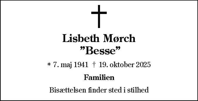 Dødsannonce for Lisbeth Mørch