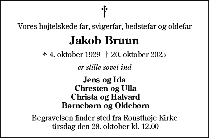 Dødsannonce for Jakob Bruun