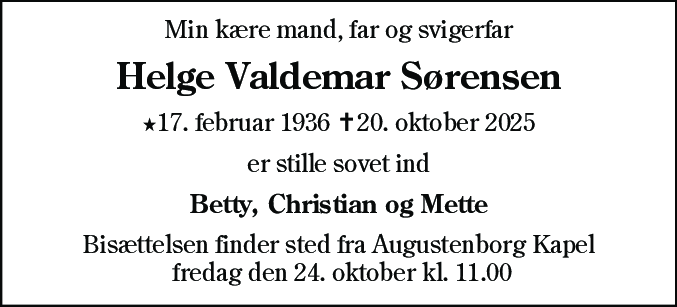 Dødsannonce for Helge Valdemar Sørensen