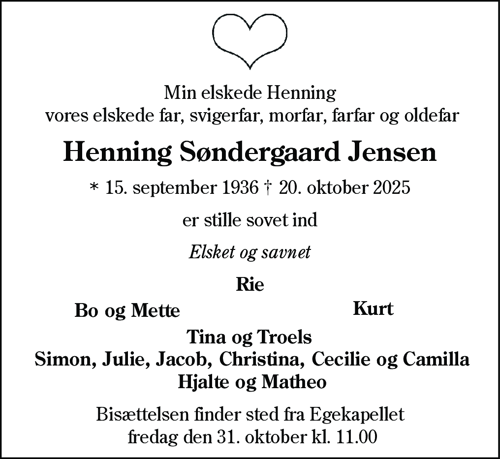 Dødsannonce for Henning Søndergaard Jensen
