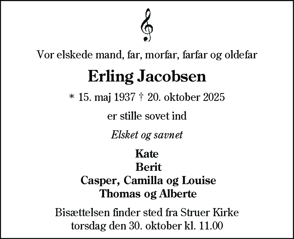 Dødsannonce for Erling Jacobsen