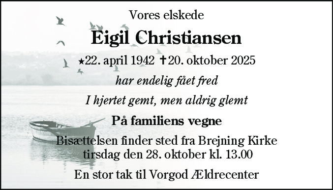 Dødsannonce for Eigil Christiansen