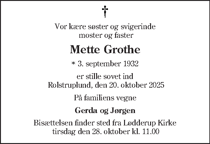 Dødsannonce for Mette Grothe
