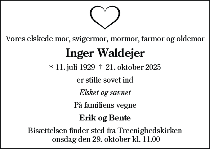 Dødsannonce for Inger Waldejer