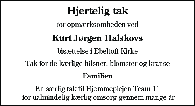 Dødsannonce for Kurt Jørgen Halskov