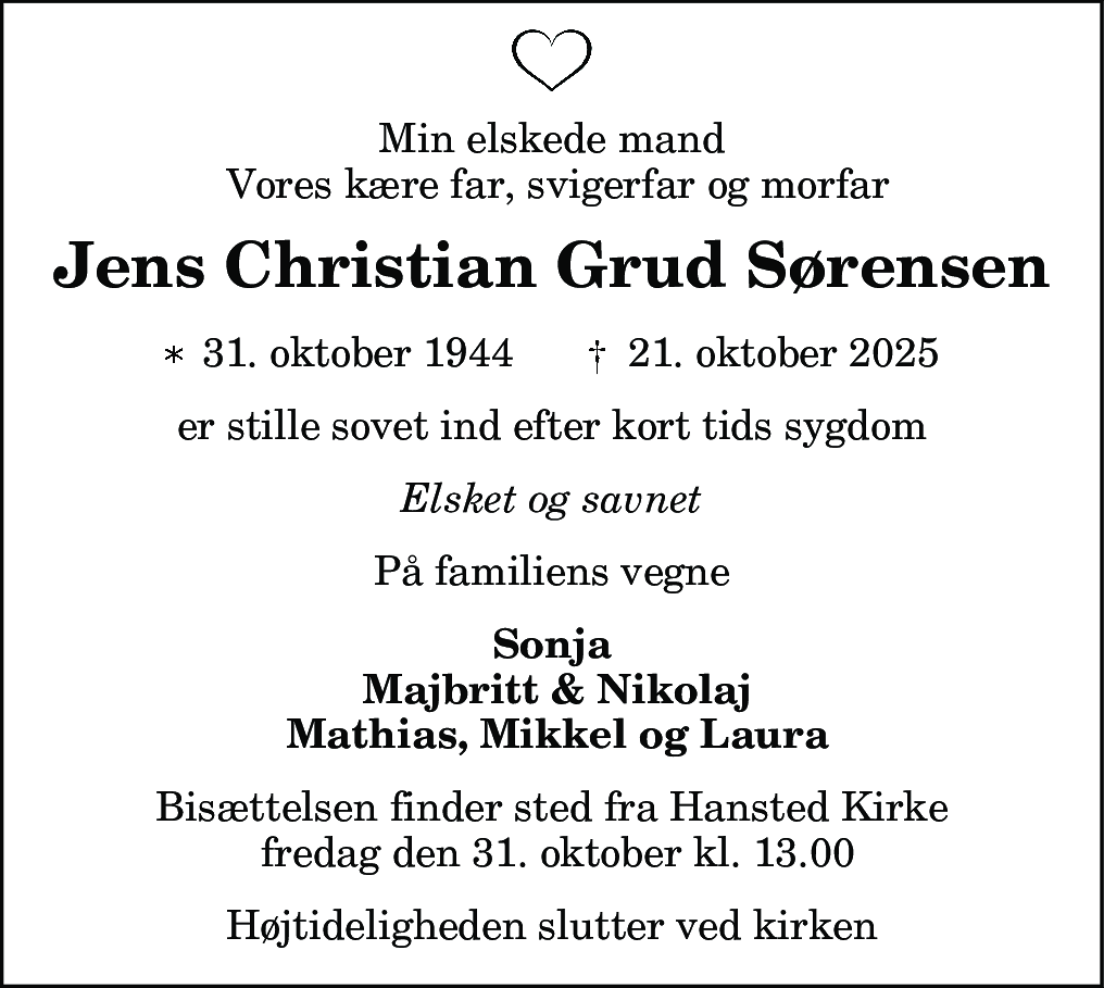 Dødsannonce for Jens Christian Grud Sørensen