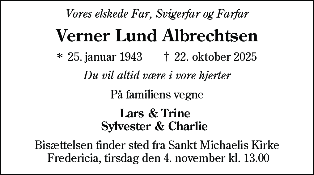 Dødsannonce for Verner Lund Albrechtsen