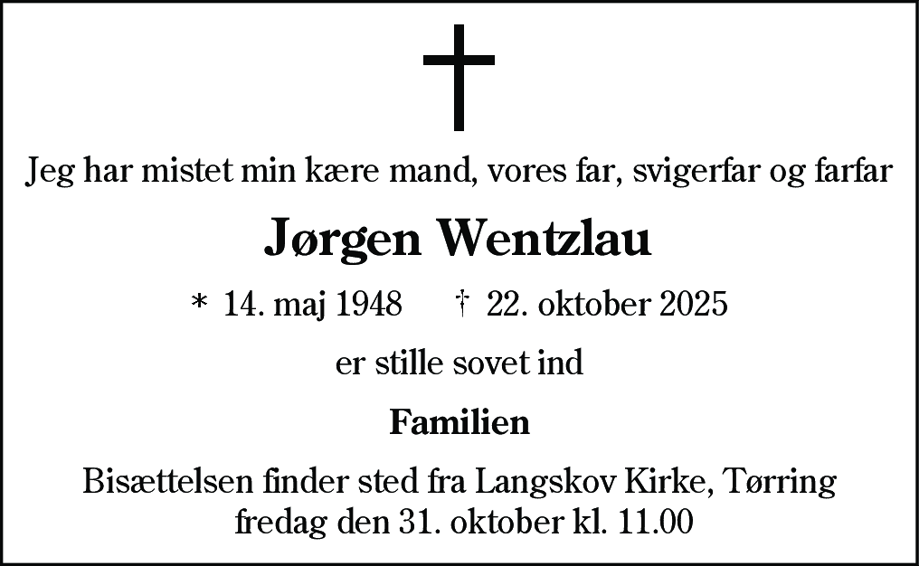 Dødsannonce for Jørgen Wentzlau