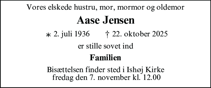 Dødsannonce for Aase Jensen