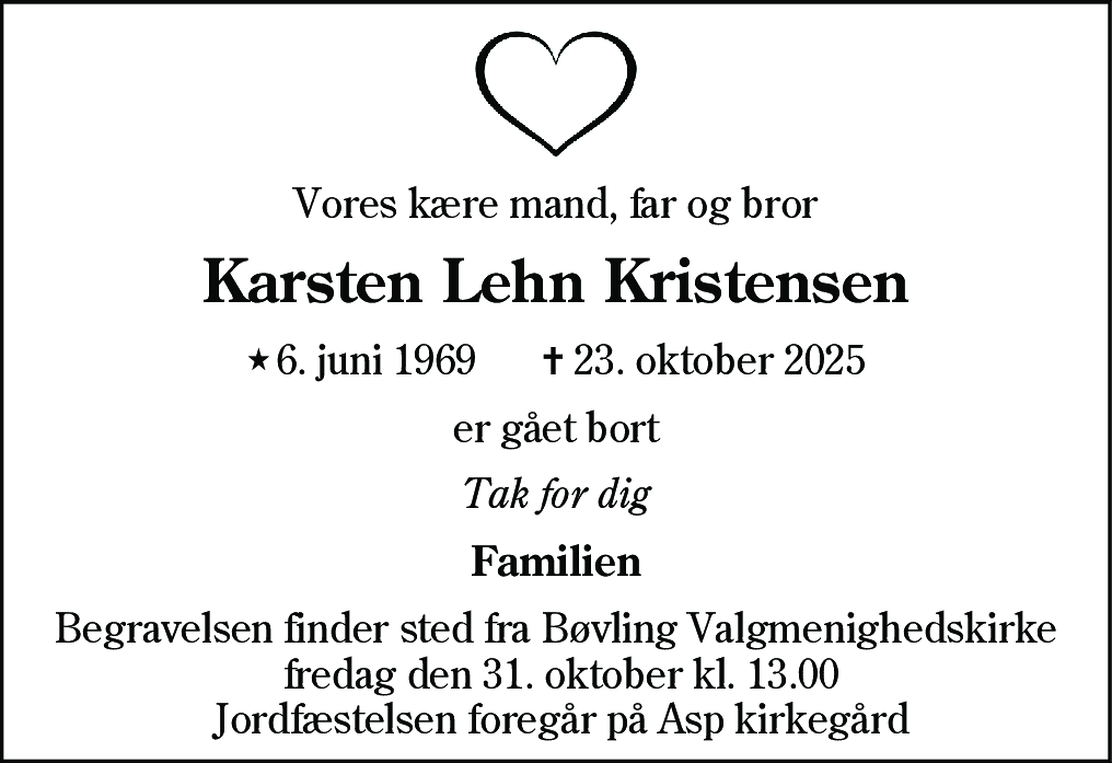 Dødsannonce for Karsten Lehn Kristensen