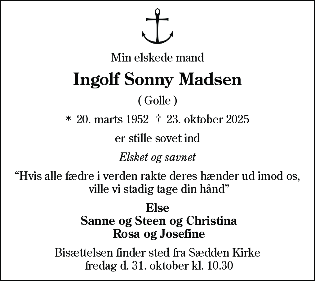 Dødsannonce for Ingolf Sonny Madsen