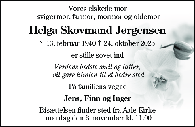 Dødsannonce for Helga Skovmand Jørgensen