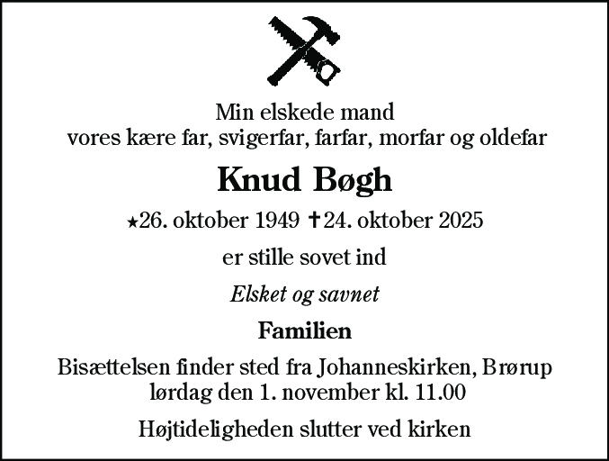 Dødsannonce for Knud Bøgh