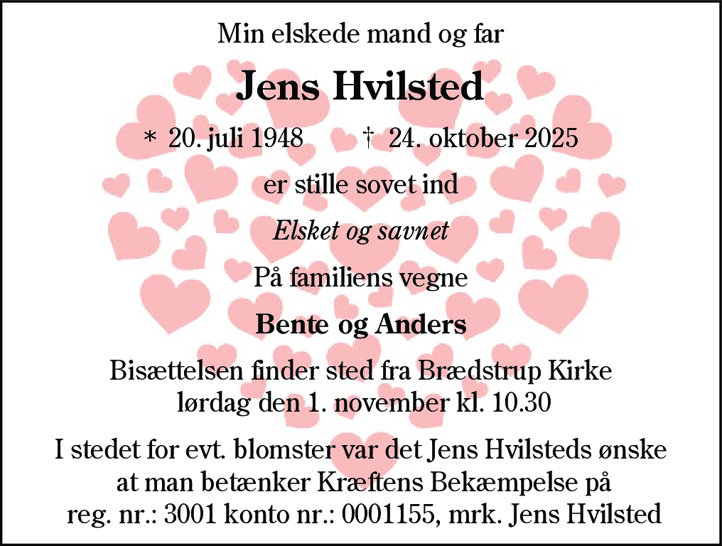 Dødsannonce for Jens Hvilsted