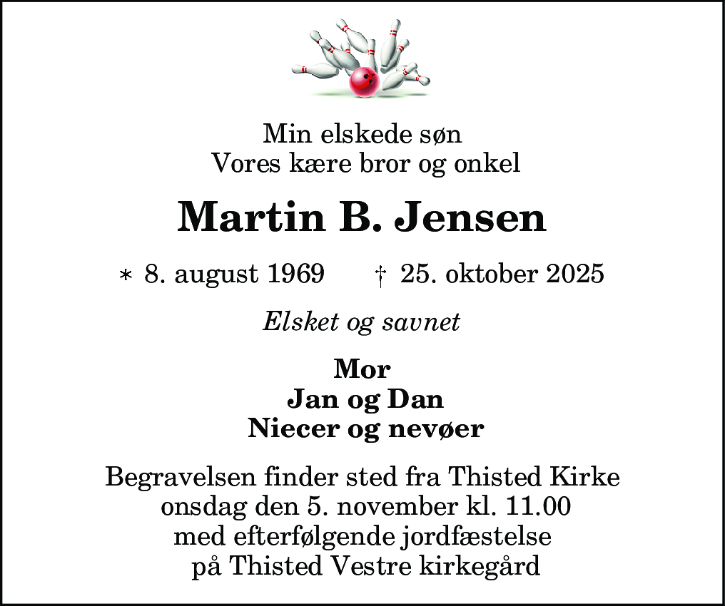 Dødsannonce for Martin Borgaard Jensen