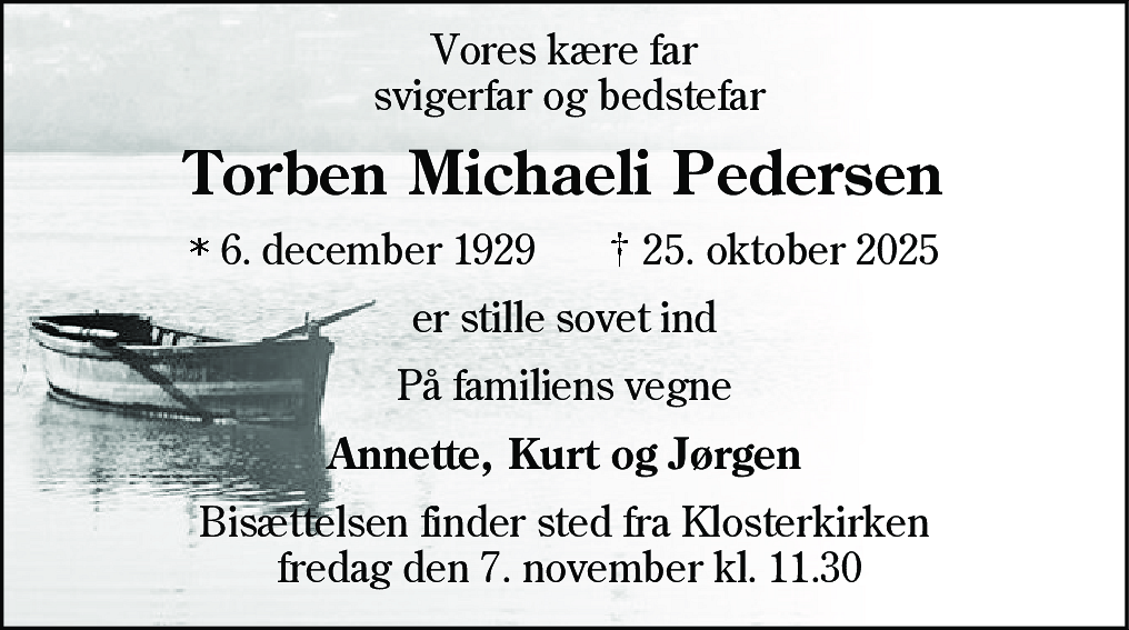 Dødsannonce for Torben Michaeli Pedersen