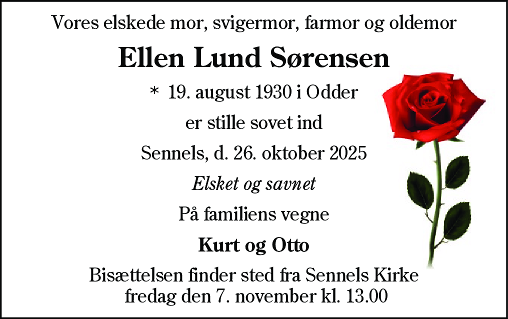 Dødsannonce for Ellen Sørensen
