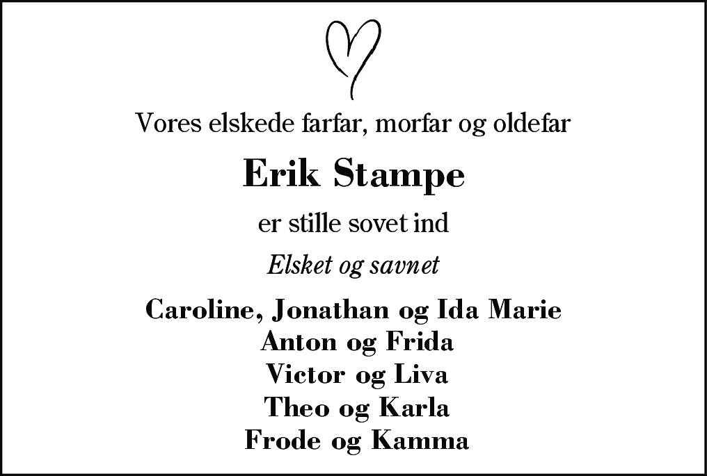 Dødsannonce for Erik Stampe