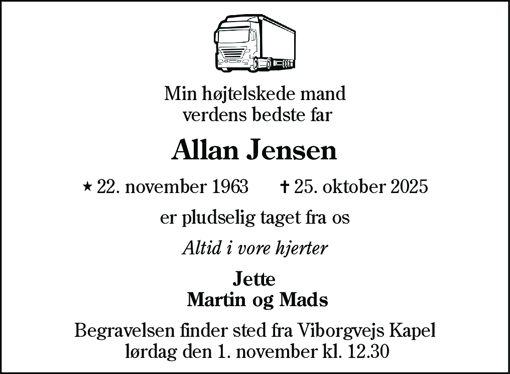 Dødsannonce for Allan Jensen