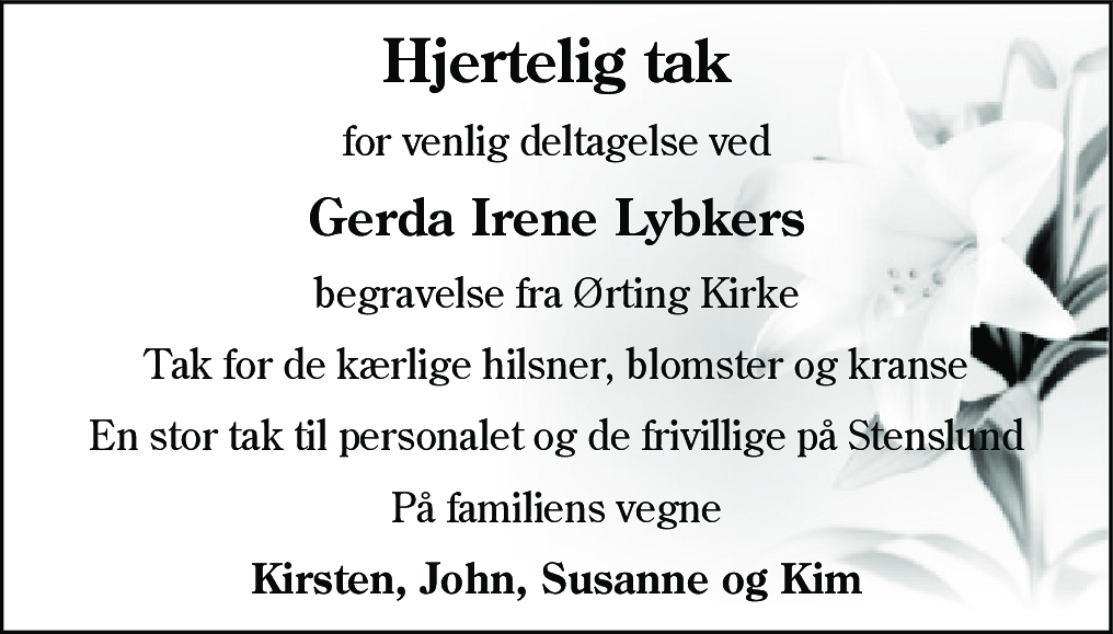 Dødsannonce for Gerda Irene Lybker
