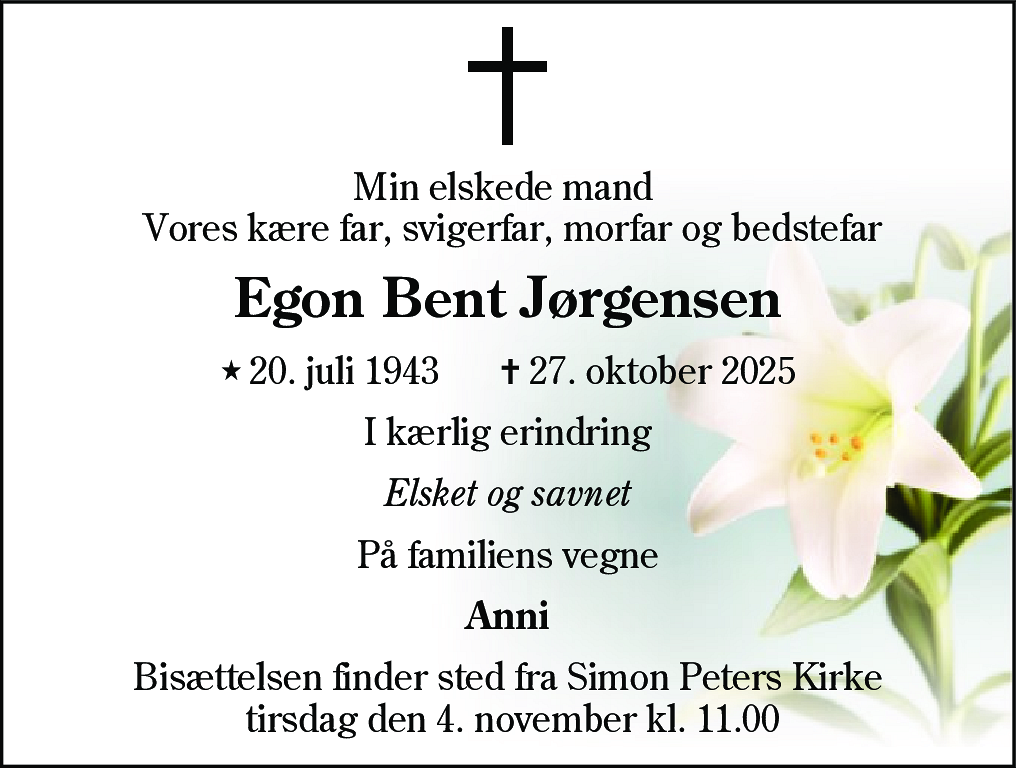 Dødsannonce for Egon Bent Jørgensen