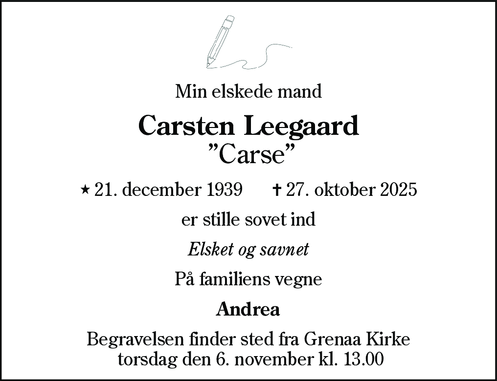 Dødsannonce for Carsten Leegaard
