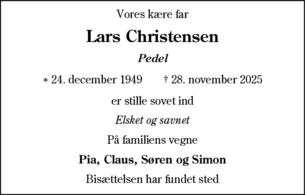 Dødsannonce for Lars Christensen