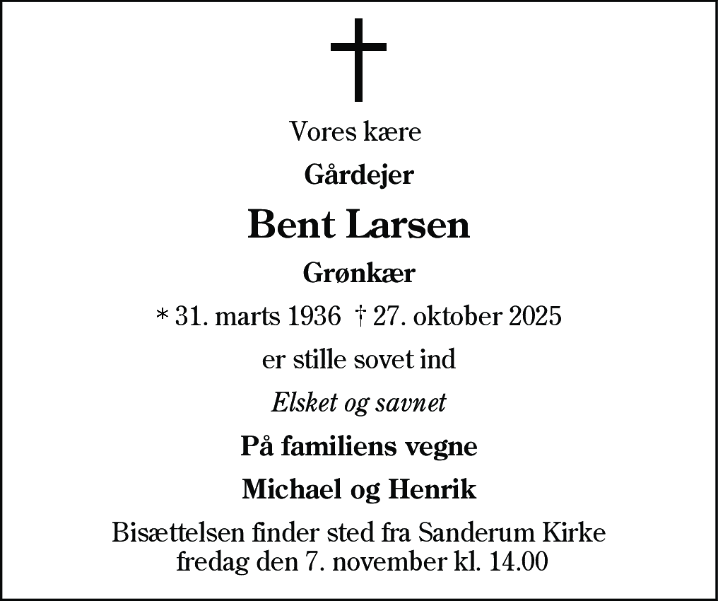 Dødsannonce for Bent Larsen