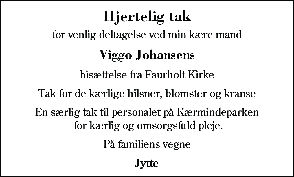 Dødsannonce for Viggo Johansen