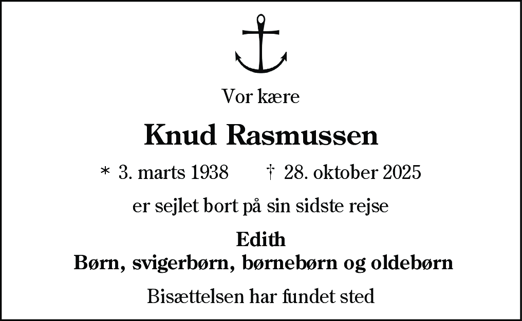 Dødsannonce for Jens Knud Rasmussen