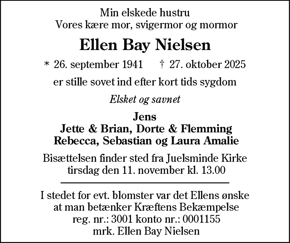 Dødsannonce for Ellen Bay Nielsen