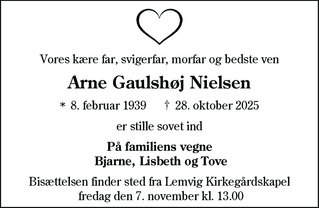 Dødsannonce for Arne Gaulshøj Nielsen