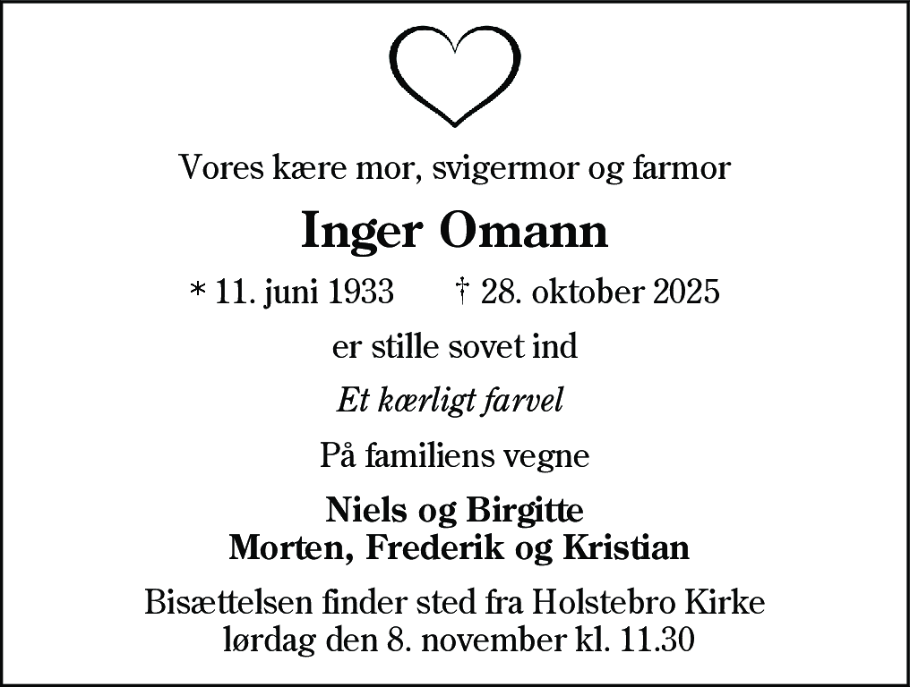 Dødsannonce for Inger Omann