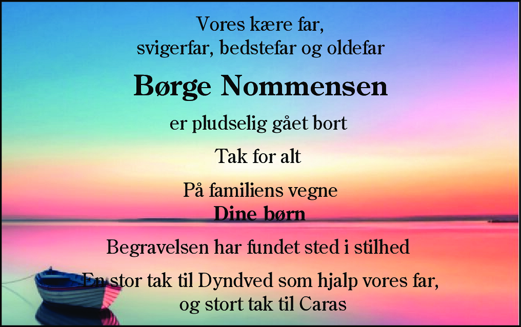 Dødsannonce for Børge Nommensen