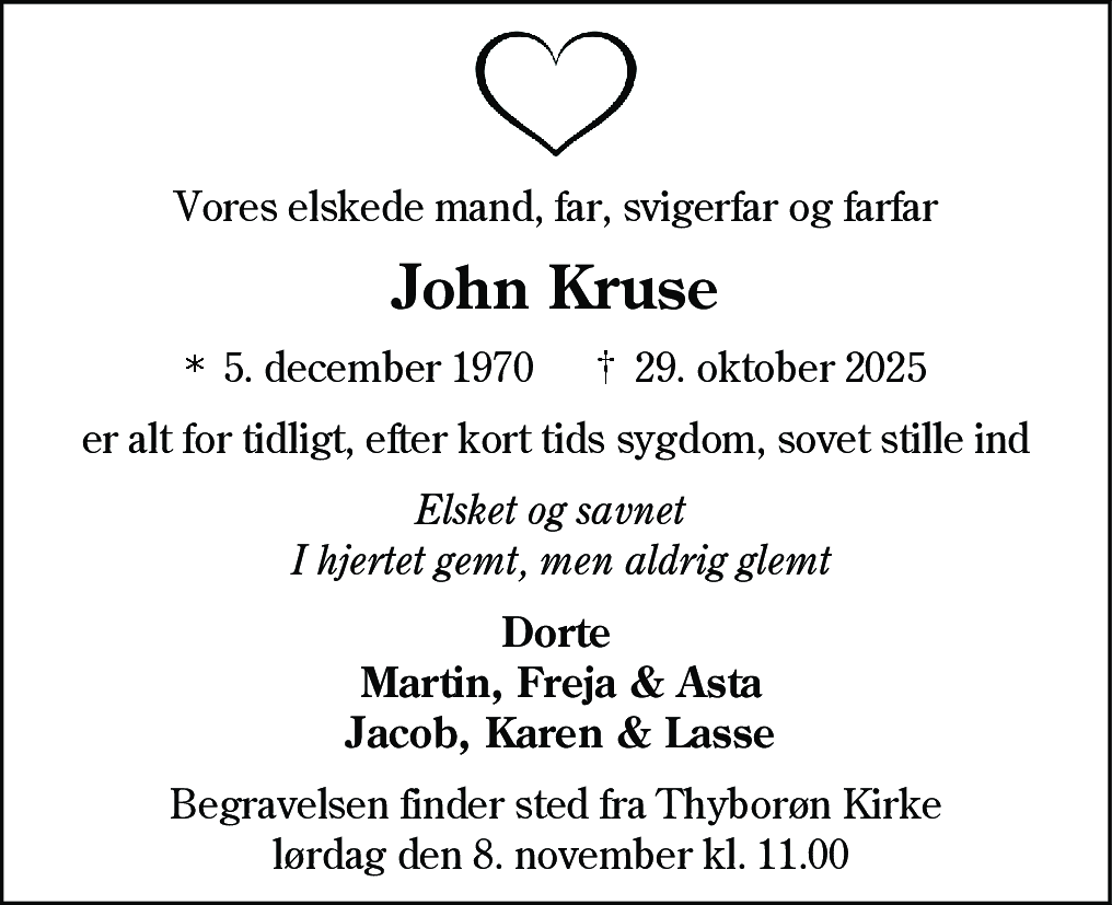 Dødsannonce for John Kruse