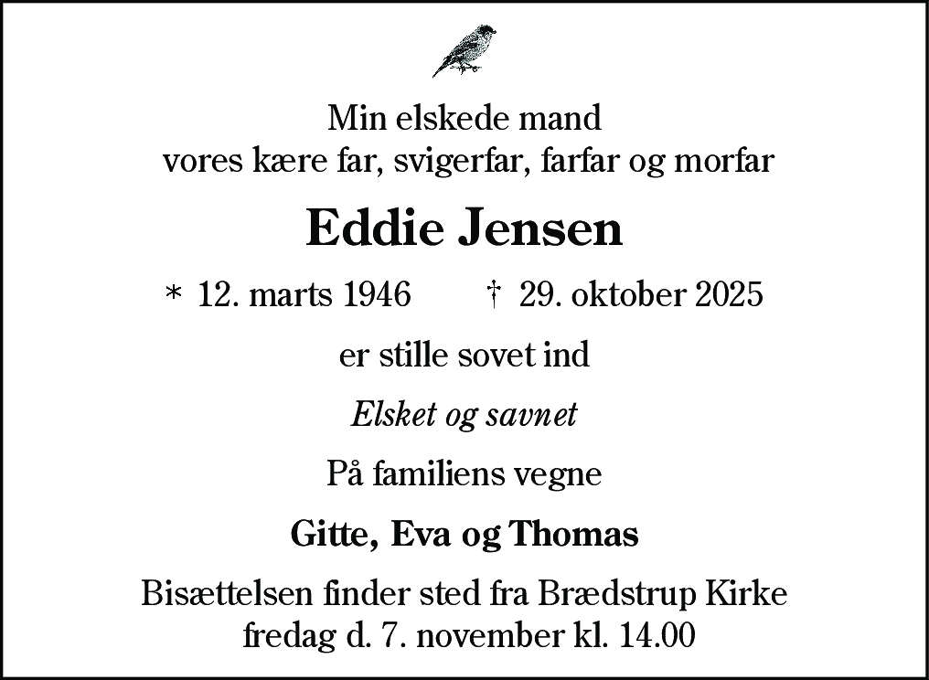 Dødsannonce for Poul Eddie Jensen